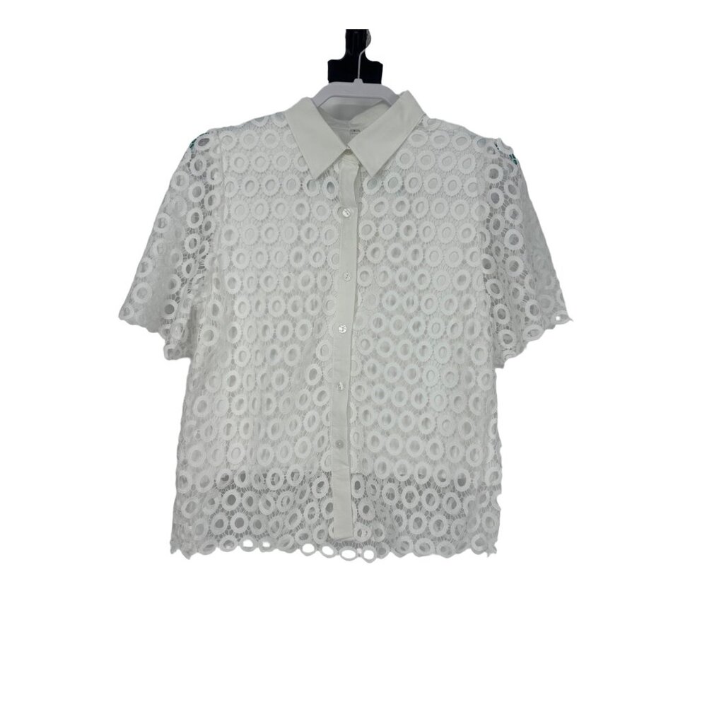 🐚 NWT White Eyelet Crochet 2-Piece Matching Set Resort Outfit L 🐚 - Picture 10 of 13